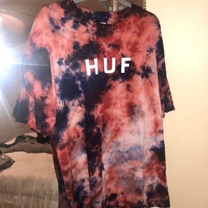 HUF black and red tie dye T-shirt: mens XL